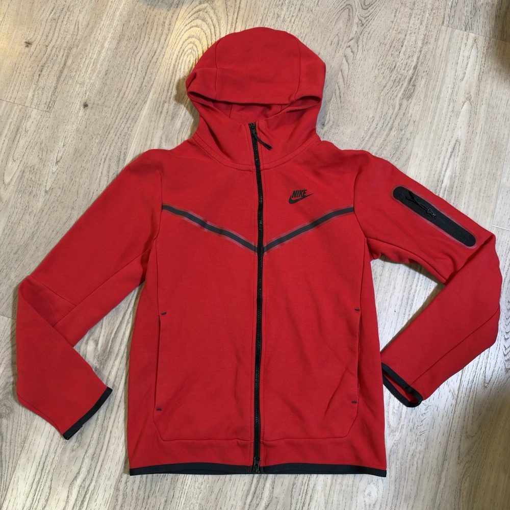 Nike Men's Solid Full Zip Hooded Hoodie Jacket Red/Black Size Small Regular